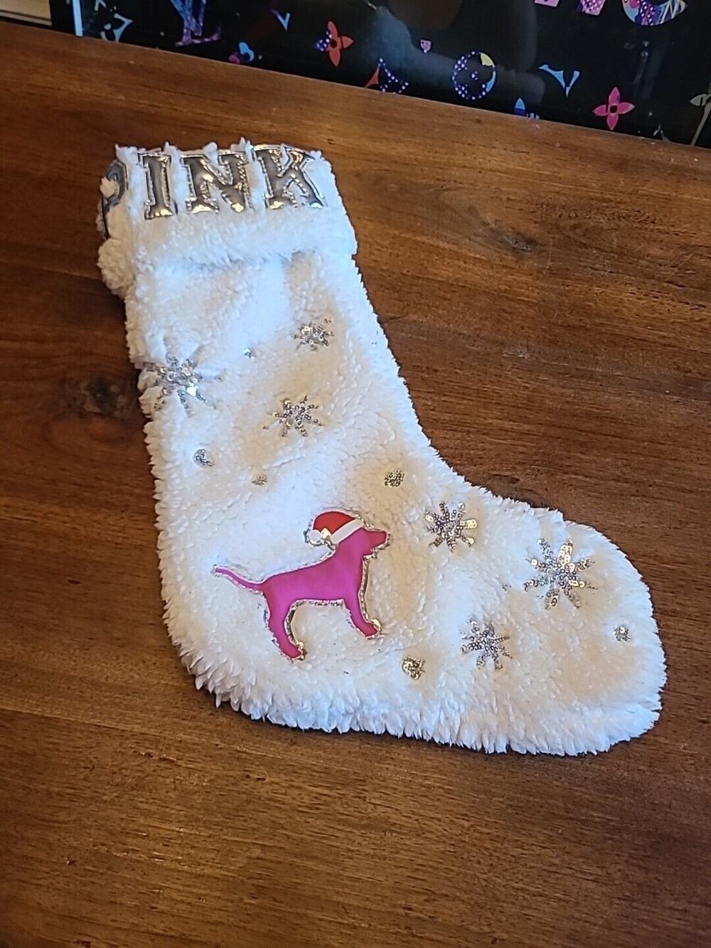 Victoria's Secret PINK Dottie Clause White Sherpa Christmas Holiday Stocking